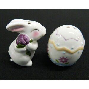 Easter Bunny & Egg Ceramic Salt & Pepper Shakers Set Holiday Table Party Decor